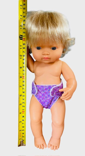 Confetti Purple Doll nappy. Fits 38cm Minilands Doll (as shown).