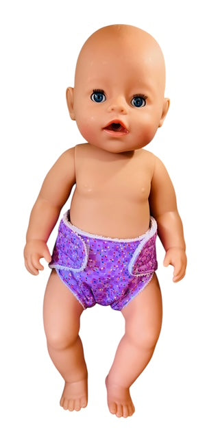 Confetti Purple Doll nappy. Fits 43cm Baby Born Doll (as shown)