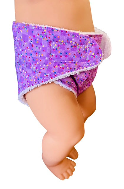 Confetti Purple Doll nappy. Fits 43cm Baby Born Doll (as shown)