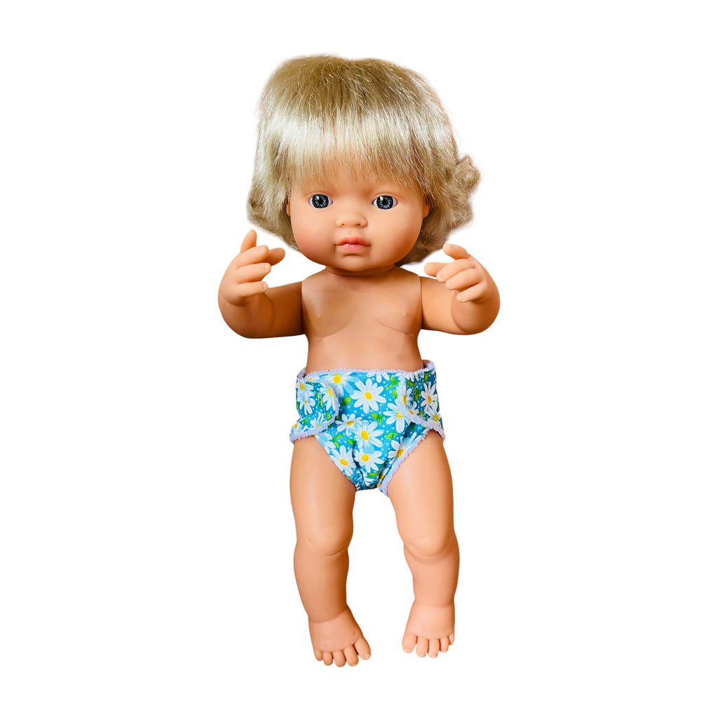 Daisy Patch Blue Doll Nappy. Fits 38cm MiniLands doll (as shown)
