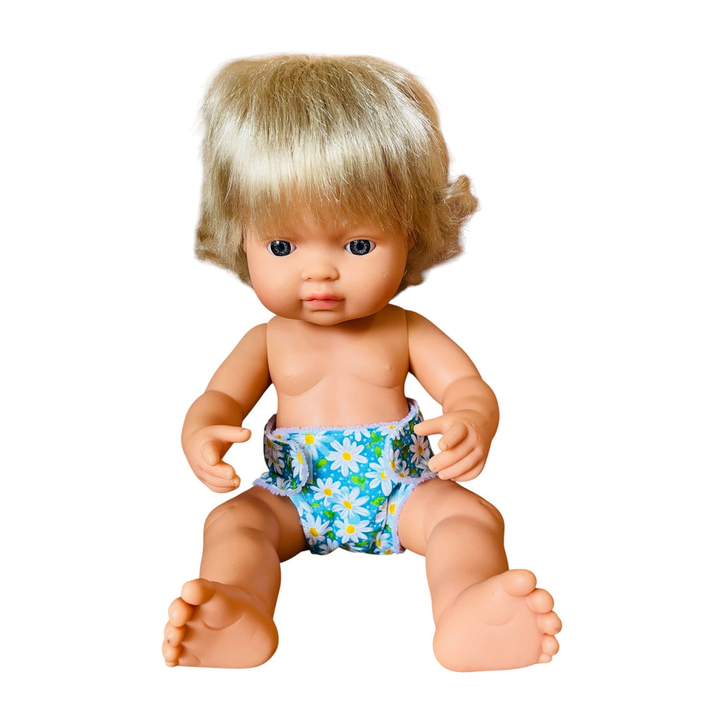 Daisy Patch Blue Doll Nappy. Fits 38cm MiniLands doll (as shown)