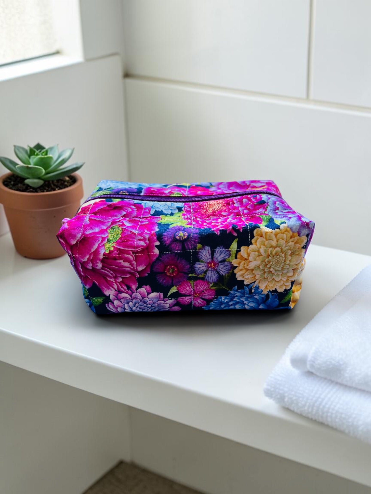 Zippered Boxy Pouch - Chrysanthemum Blooms