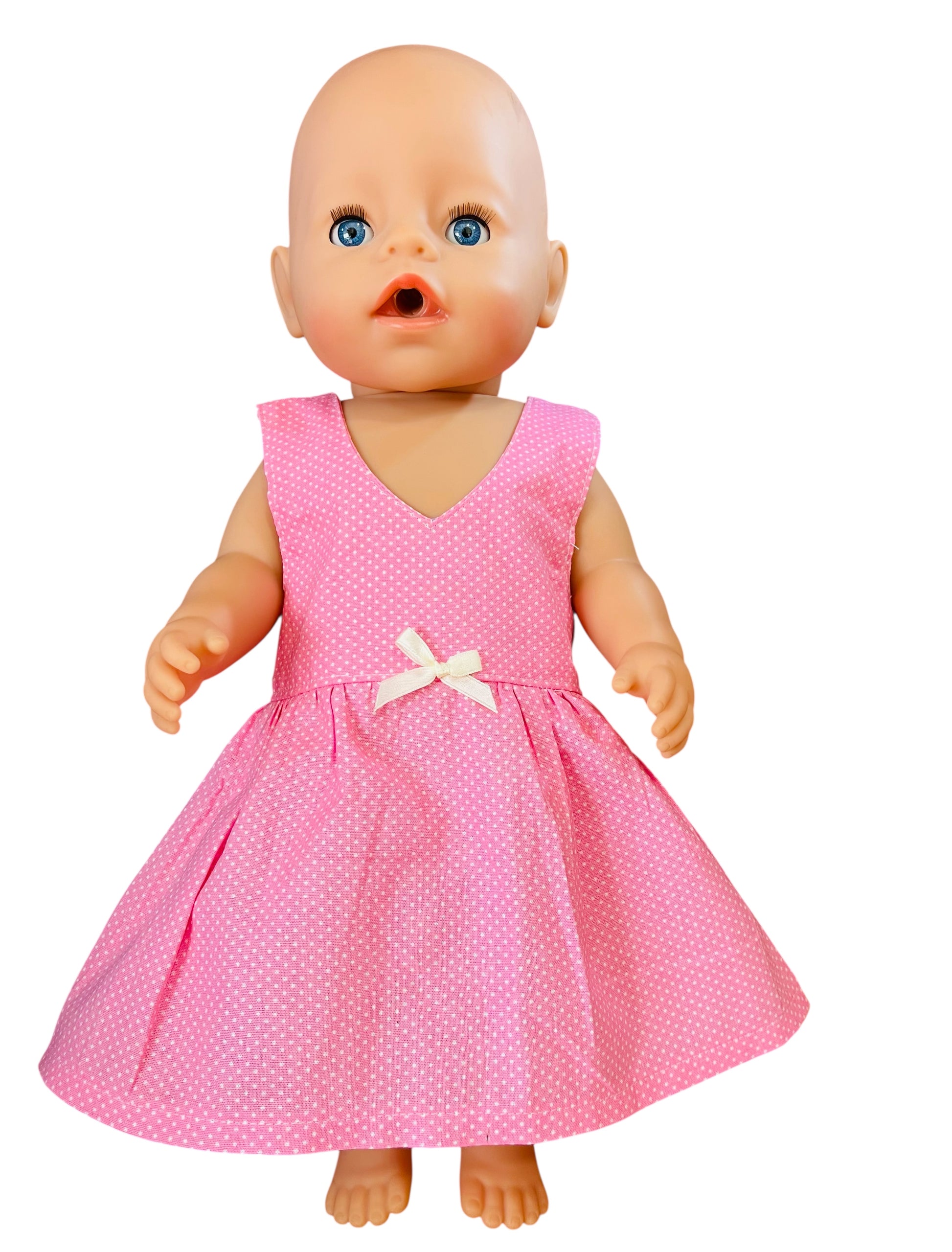 Sweet Dotty Pink Baby Doll Dress with Velcro. Fits 43cm doll (as shown)