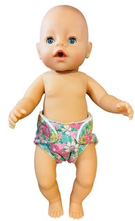 Pink Posy Hand made Doll Nappy with Velcro. Suits doll 43cm (as shown)