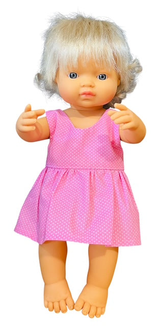 Sweet Dotty Pink Baby Doll Dress with Velcro.  Fits 38cm (as shown)