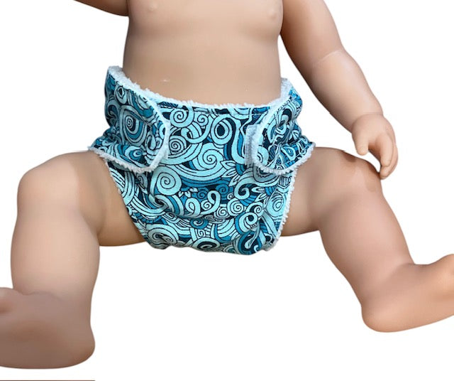 Baby Blue Swirl Doll Nappy. Fits 43cm doll (as shown)