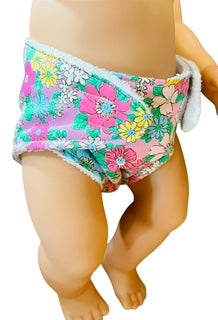 Pink Posy Hand made Doll Nappy with Velcro. Suits doll 43cm (as shown)