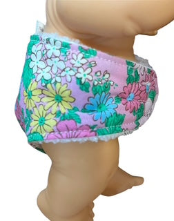Pink Posy Hand made Doll Nappy with Velcro. Suits doll 22cm (as shown)