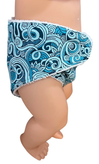 Baby Blue Swirl Doll Nappy. Fits 43cm doll (as shown)