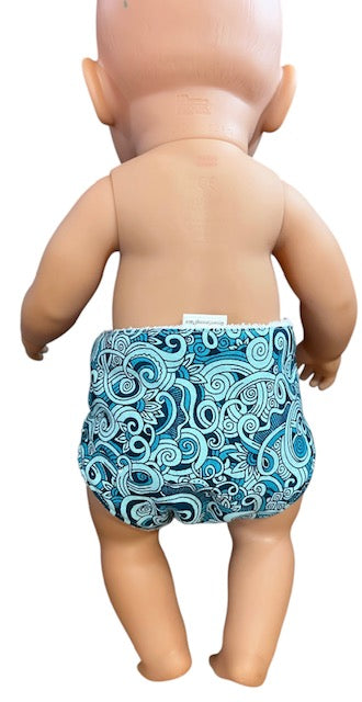 Baby Blue Swirl Doll Nappy. Fits 43cm doll (as shown)