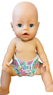 Pink Posy Hand made Doll Nappy with Velcro. Suits doll 43cm (as shown)