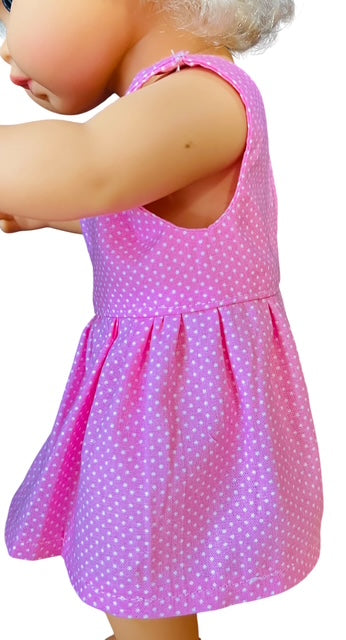 Sweet Dotty Pink Baby Doll Dress with Velcro.  Fits 38cm (as shown)